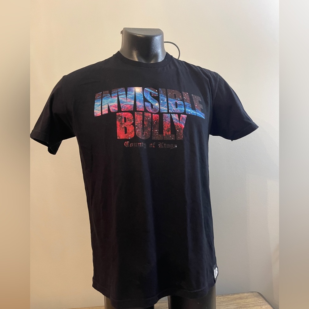 Men’s Invisible Bully Black T-Shirt, ‘County of Kings’ Size Large